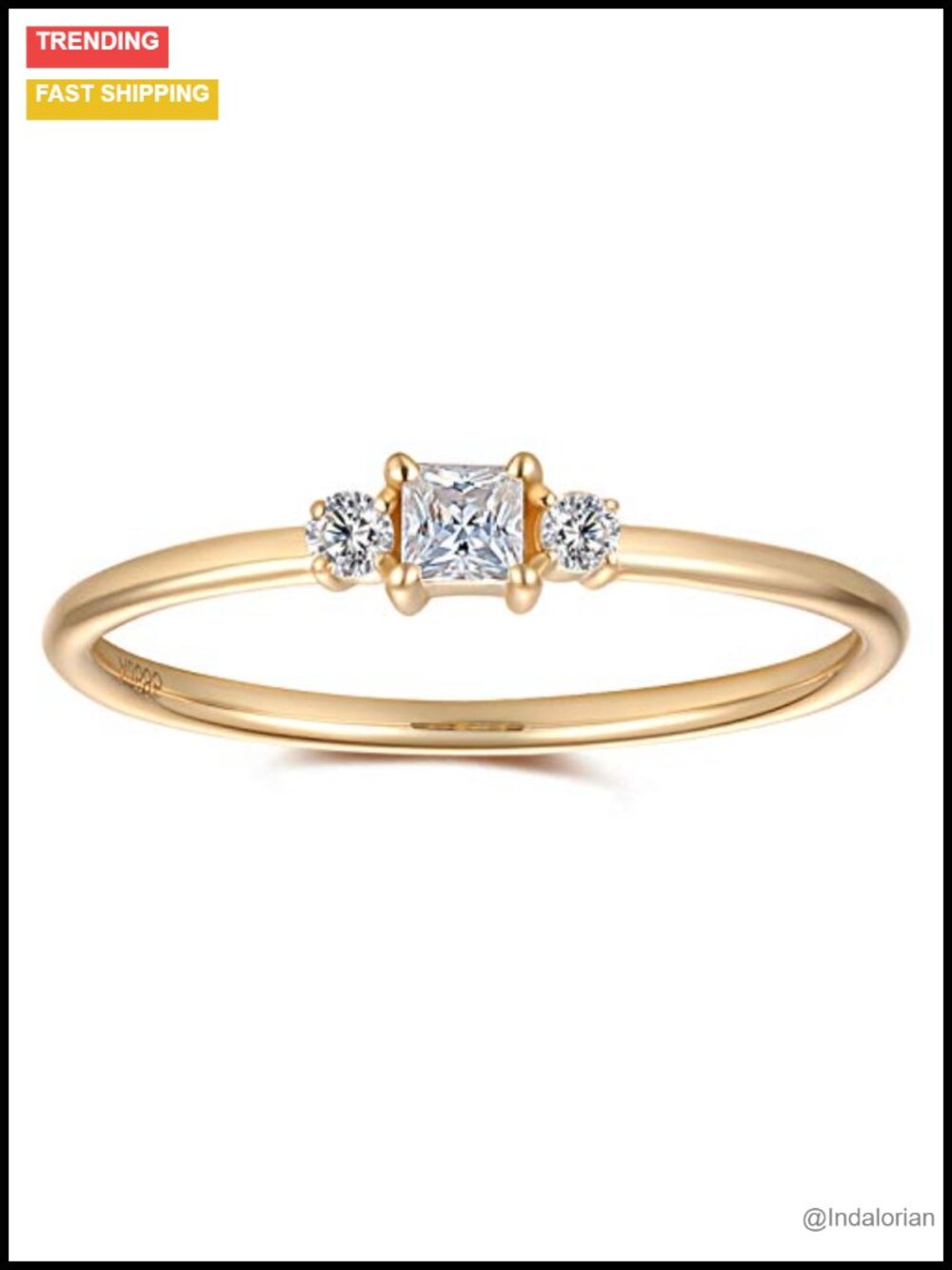 14K Yellow Gold Moissanite Three-Stone Engagement Ring | Solid Gold Promise